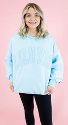 Lulu Mac: Mono Light Blue Embroidered Sweatshirt - Obsession Boutique