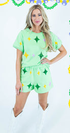 Mardi Gras Stars Shirt - Green - Obsession Boutique