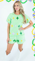 Mardi Gras Stars Shirt - Green - Obsession Boutique