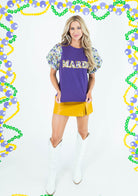 Mardi Gras Patch Bubble Sleeve Knit Top - Obsession Boutique