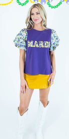 Mardi Gras Patch Bubble Sleeve Knit Top - Obsession Boutique