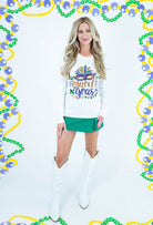 Mardi Gras Sequin Mask Long Sleeve Top - White - Obsession Boutique
