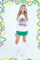 Mardi Gras Sequin Mask Long Sleeve Top - White - Obsession Boutique