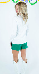 Mardi Gras Sequin Mask Long Sleeve Top - White - Obsession Boutique