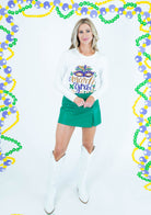 Mardi Gras Sequin Mask Long Sleeve Top - White - Obsession Boutique