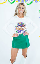 Mardi Gras Sequin Mask Long Sleeve Top - White - Obsession Boutique