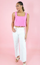 Scalloped Square Neck Crop Top - Pink - Obsession Boutique