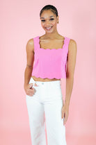 Scalloped Square Neck Crop Top - Pink - Obsession Boutique