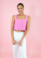 Scalloped Square Neck Crop Top - Pink - Obsession Boutique