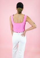 Scalloped Square Neck Crop Top - Pink - Obsession Boutique