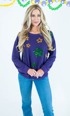 Mardi Gras Sequin Star Long Sleeve Top - Obsession Boutique