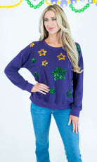 Mardi Gras Sequin Star Long Sleeve Top - Obsession Boutique