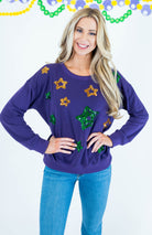 Mardi Gras Sequin Star Long Sleeve Top - Obsession Boutique