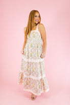 Peach Floral Tie Strap Tiered Maxi Dress - Obsession Boutique