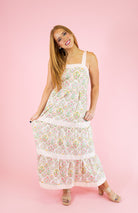Peach Floral Tie Strap Tiered Maxi Dress - Obsession Boutique