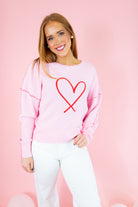 Heart Blanket Stitch Embroidered Sweater - Pink - Obsession Boutique