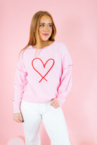 Heart Blanket Stitch Embroidered Sweater - Pink - Obsession Boutique