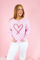 Heart Blanket Stitch Embroidered Sweater - Pink - Obsession Boutique