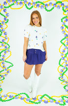 Mardi Gras Fleur De Lis Puff Sleeve Knit Top - Obsession Boutique