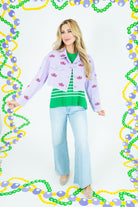 Mardi Gras Mask Embroidered Jacket - Lavender - Obsession Boutique