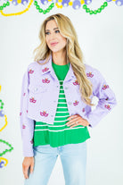 Mardi Gras Mask Embroidered Jacket - Lavender - Obsession Boutique