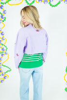 Mardi Gras Mask Embroidered Jacket - Lavender - Obsession Boutique