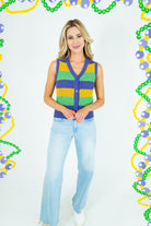 Mardi Gras Color Block Sweater Vest - Obsession Boutique