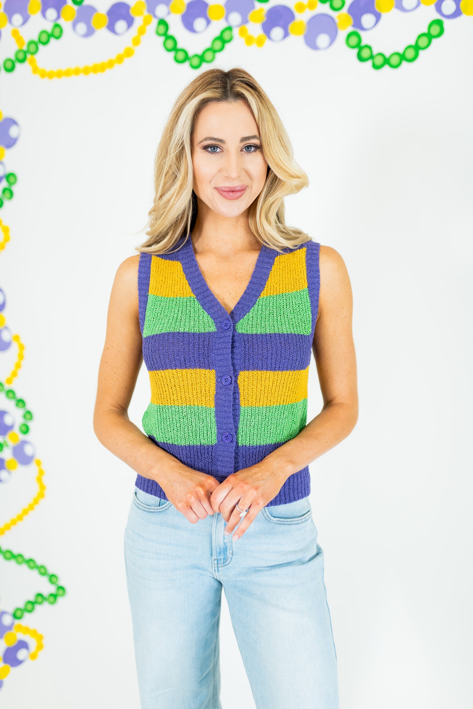 Mardi Gras Color Block Sweater Vest - Obsession Boutique