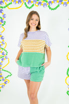 Mardi Gras Checker Block Knit Top & Shorts - Obsession Boutique