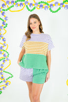 Mardi Gras Checker Block Knit Top & Shorts - Obsession Boutique