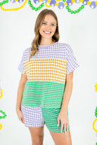 Mardi Gras Checker Block Knit Top & Shorts - Obsession Boutique
