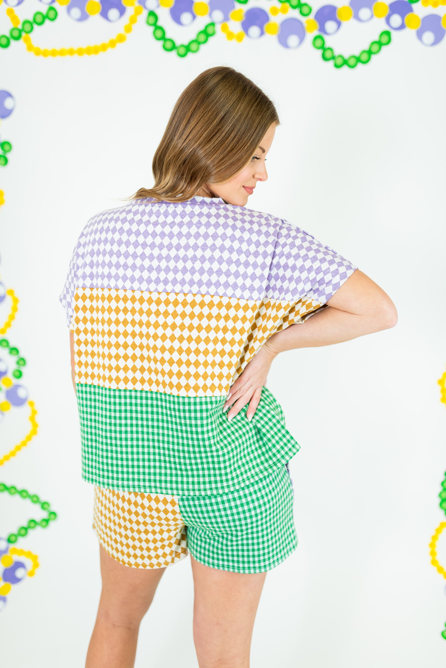 Mardi Gras Checker Block Knit Top & Shorts - Obsession Boutique