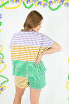 Mardi Gras Checker Block Knit Top & Shorts - Obsession Boutique