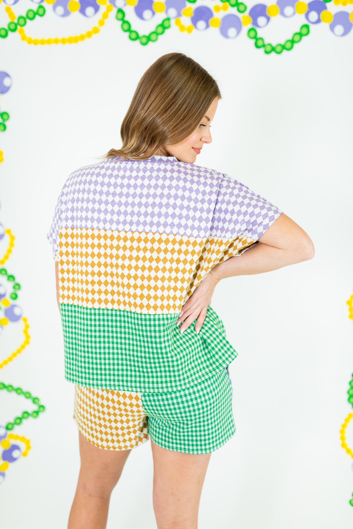 Mardi Gras Checker Block Knit Top & Shorts - Obsession Boutique
