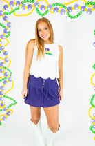 Mardi Gras Louisiana Embroidery Linen Tank Top - Obsession Boutique