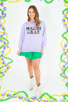 Mardi Gras Sequin Plaid Letter Sweatshirt - Obsession Boutique
