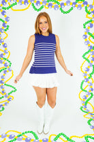 Mardi Gras Stripe Flared Hem Sweater Tank - Obsession Boutique