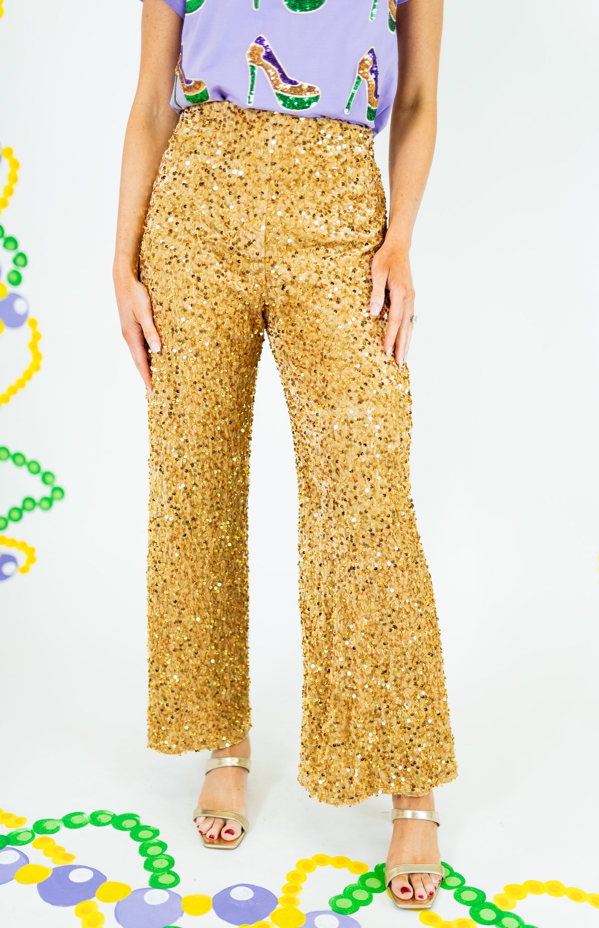 Olympia Velvet Sequin Wide Pants - Gold - Obsession Boutique