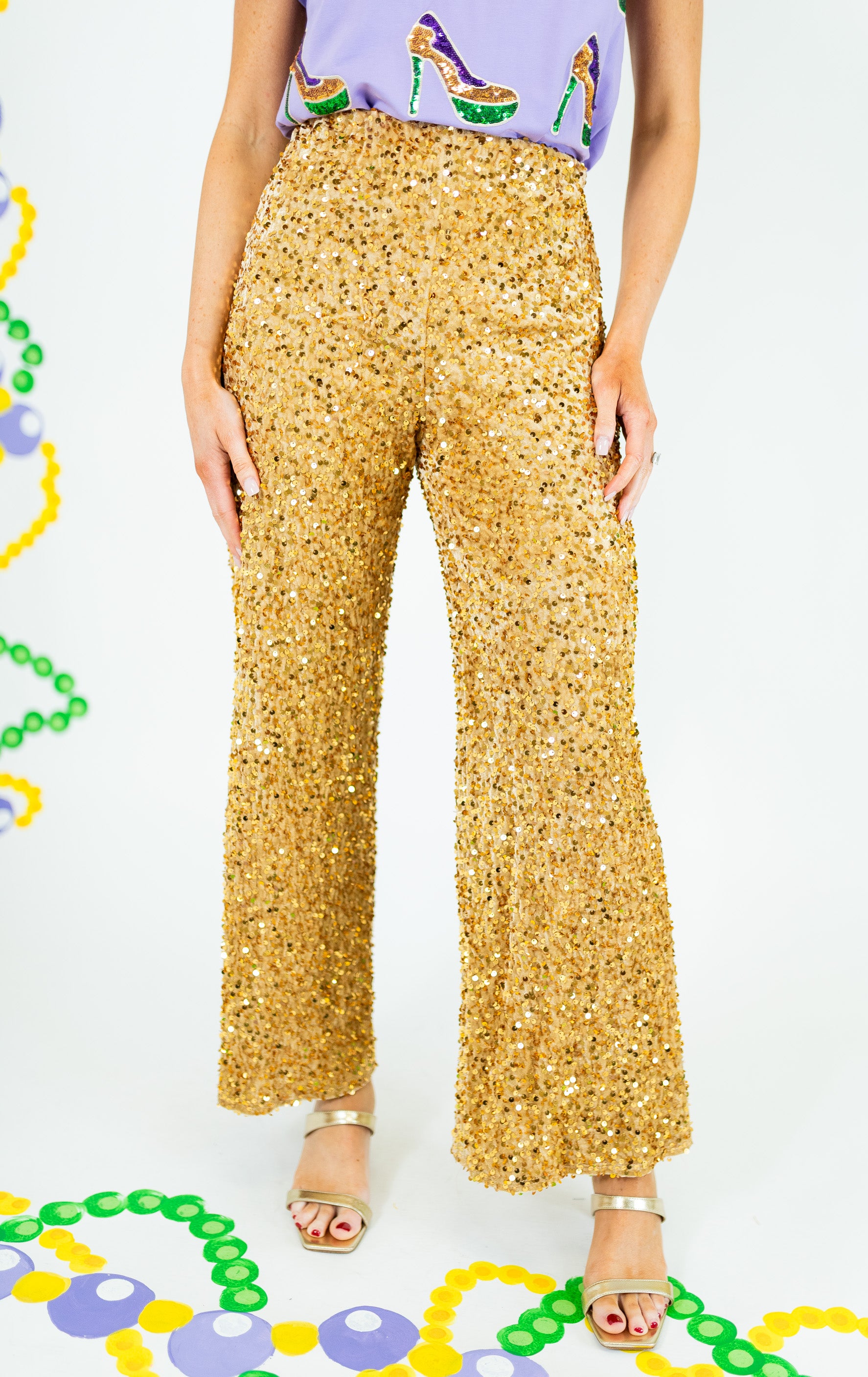 Olympia Velvet Sequin Wide Pants - Gold - Obsession Boutique