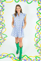 Mardi Gras Bow Seersucker Button Down Mini Dress - Obsession Boutique