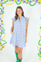Mardi Gras Bow Seersucker Button Down Mini Dress - Obsession Boutique
