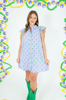 Mardi Gras Bow Seersucker Button Down Mini Dress - Obsession Boutique