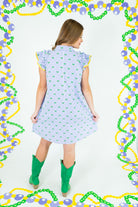 Mardi Gras Bow Seersucker Button Down Mini Dress - Obsession Boutique