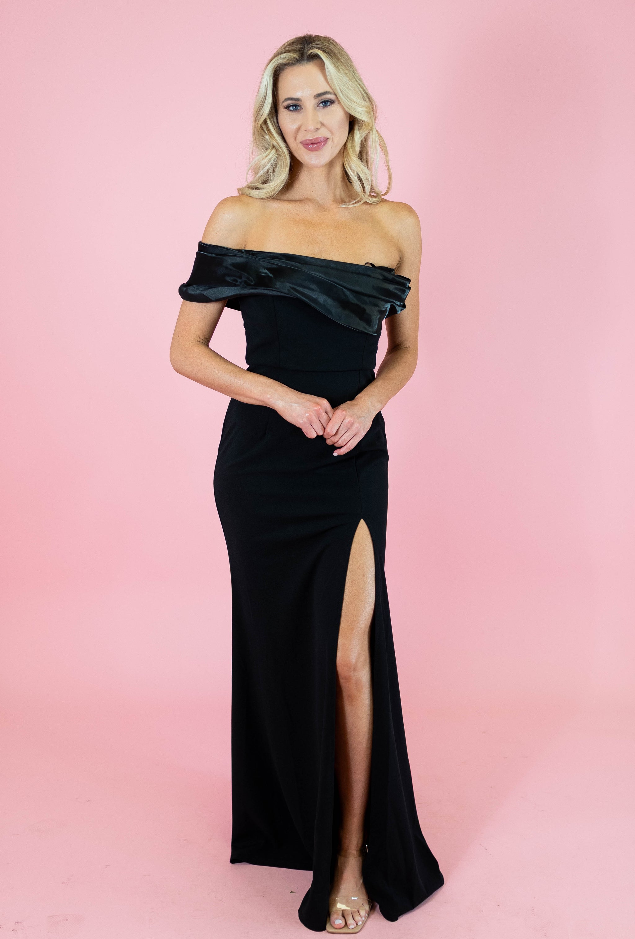 Selena Off-Shoulder Slit Formal Dress – Black Black / Large
