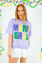 Mardi Gras Oversized Graphic Stud Tee - Obsession Boutique