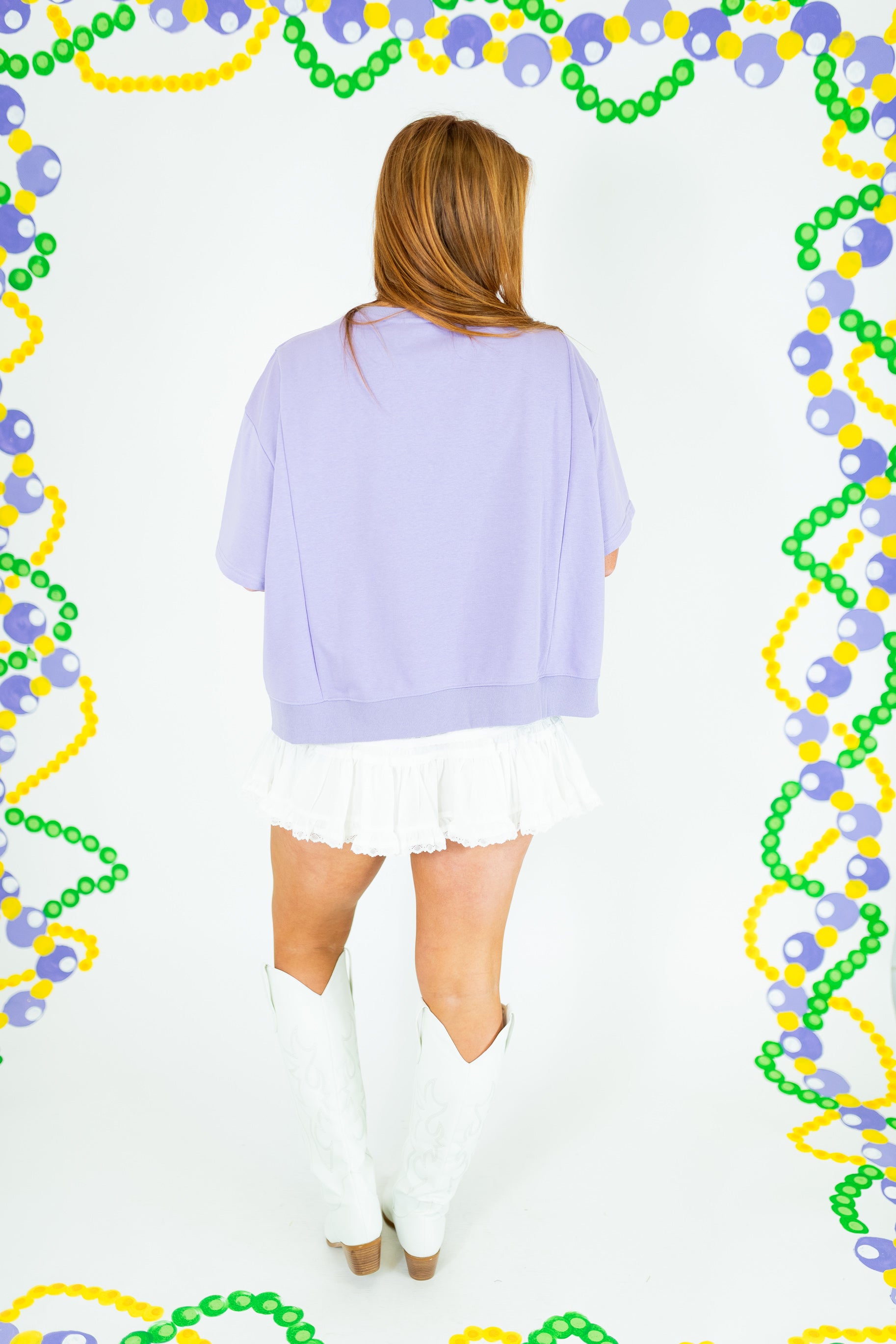 Mardi Gras Oversized Graphic Stud Tee - Obsession Boutique