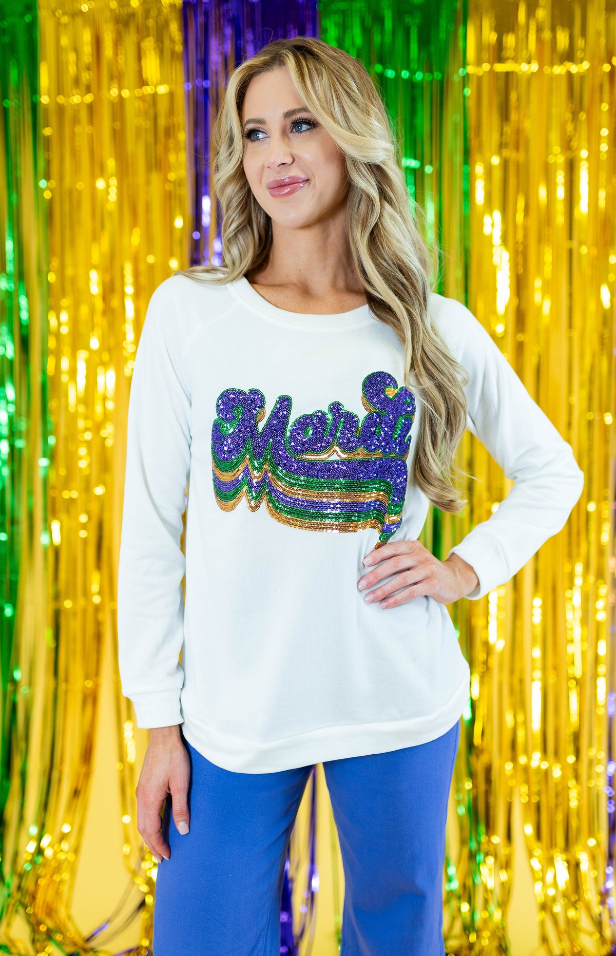 Layered Mardi Gras Sequin Pullover - Obsession Boutique
