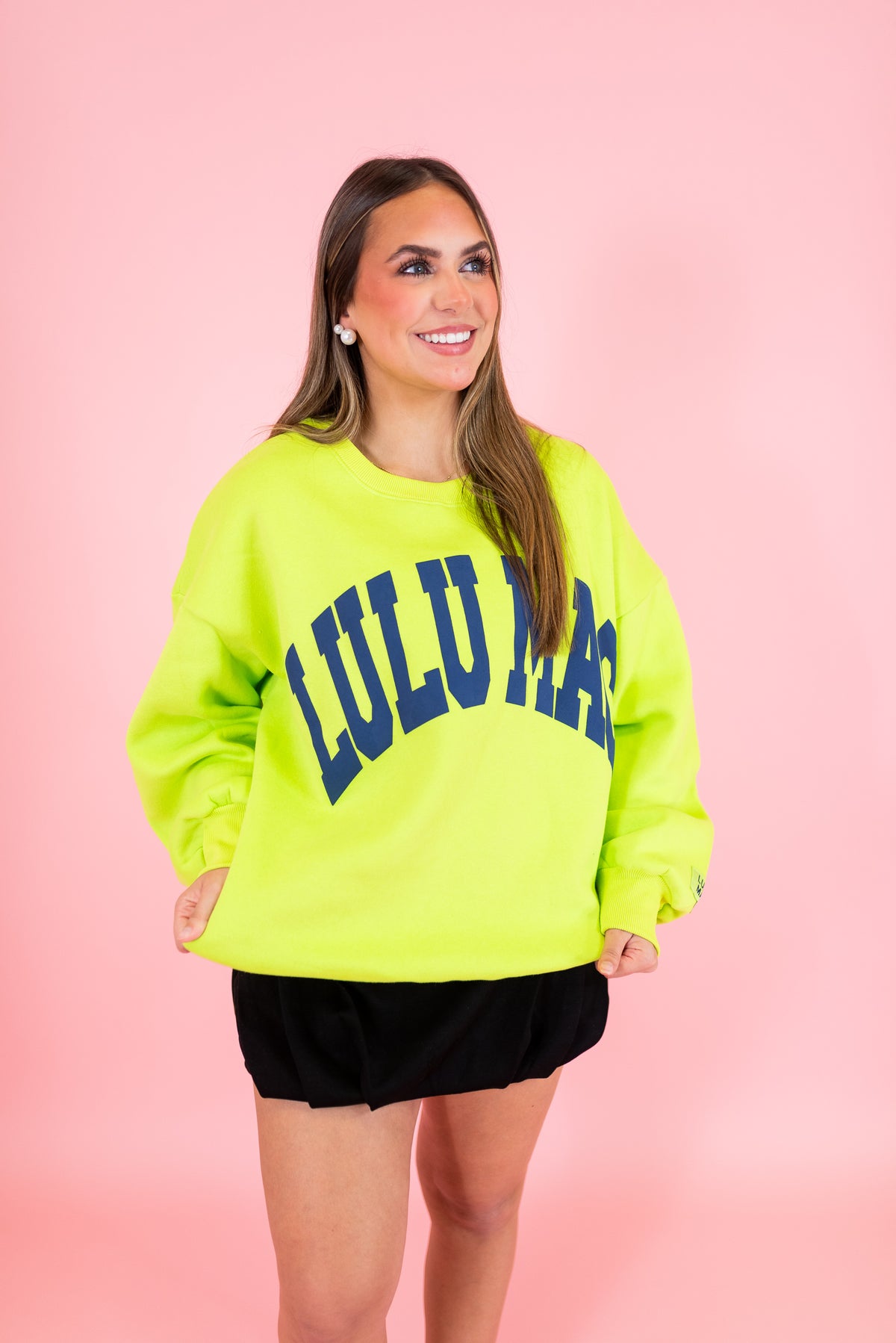 Lulu Mac: Chartreuse & Deep Blue Puff Sweatshirt - Obsession Boutique