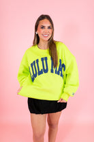Lulu Mac: Chartreuse & Deep Blue Puff Sweatshirt - Obsession Boutique