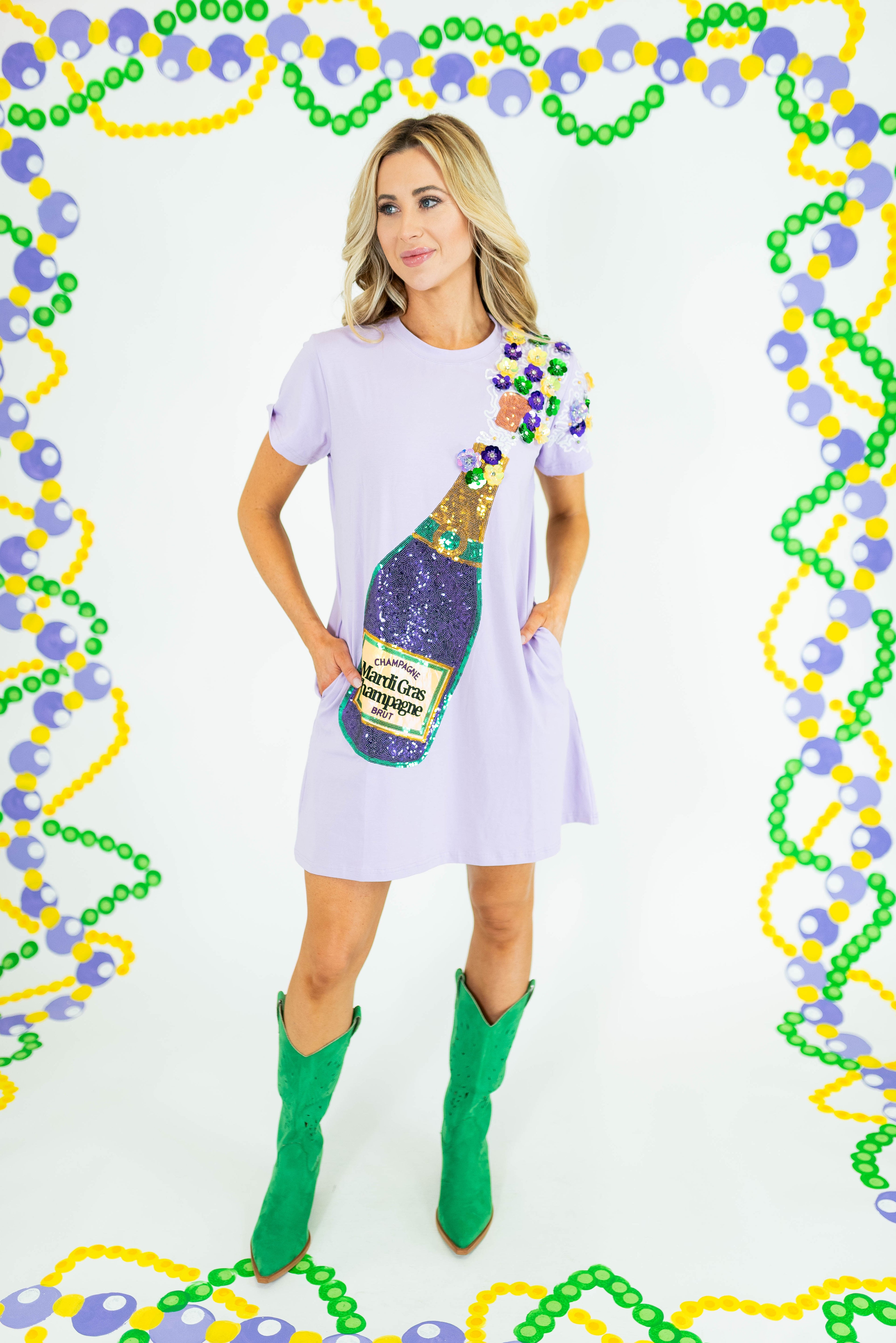 Mardi Gras Sequin Popping Champagne Dress - Obsession Boutique